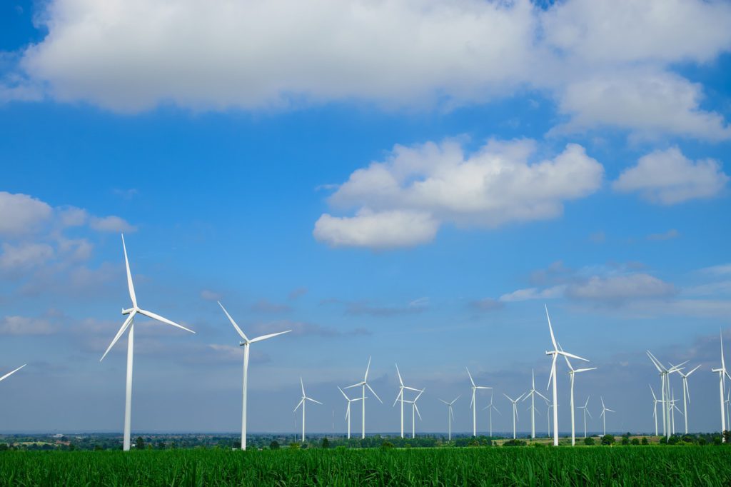 fields of wind turbines, turbine, sky